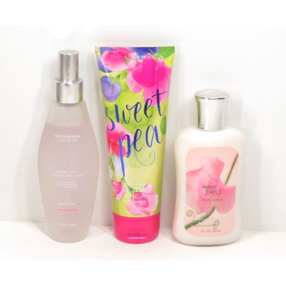 Bath Body Works Sweet Pea Lot Body Cream Lotion Purely Silk Body Splash Rare HTF